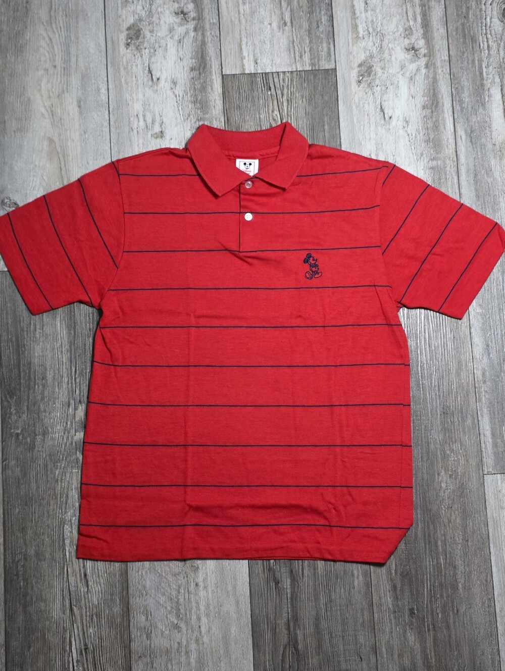 Disney Vintage 80s Single Stitch Embroidered Mickey Mouse Stripe Polo Sz Sm READ